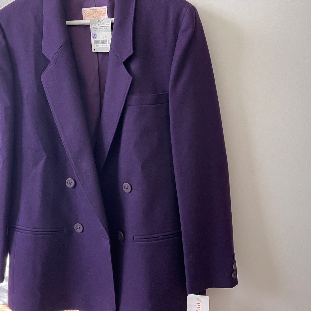 Vintage Pendleton 100% Wool Double Breasted Purple Blazer Coat Jacket 10 NWT